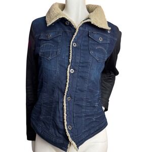 G-Star Raw Arc Teddy Denim Jacket Sherpa Collar Y2K Grunge Indigo Streetwear L
